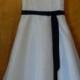 White with Navy Blue Flower Girl Dress with Matching Shoulder Shawl/Wrap and Head Band