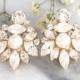 Bridal earrings, Bridal Cluster earrings,Bridal Pearl Earrings, Swarovski Bridal earrings, White Crystal Vintage Earrings, Gift for her