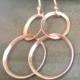 Rose Gold Ribbon Earrings - Double Hoop Dangle Gold Earrings - Rose Gold Circle Earrings