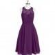 Grape Azazie Sylvia - Scoop Chiffon And Lace Knee Length Back Zip Dress - Charming Bridesmaids Store