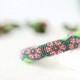 Beaded bracelet with floral print - Bead crochet bracelet, Flowers, Floral print, Green Red Pink, Beaded rope, Handmade, Beadwork, Gift