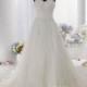 New Style A-Line Sweetheart Dropped Train Tulle Ivory Sleeveless Zipper With Buttons Wedding Dress with Appliques h2ai0015 - Top Designer Wedding Online-Shop