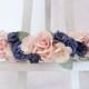 Navy blue and pink flower crown - wedding floral hair wreath - flower headpiece for girls - flower hair accessories