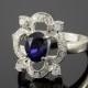 Sapphire ring, Silver sapphire ring, Art deco ring, Annieversary ring, Geometric ring, Gemstone ring, Birthstone ring