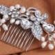 Vintage Crystal Pearl Bridal Hair Comb Silver