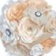 Peach paper rose bouquet - Brooch bouquet - Wedding bouquet - Peach Ribbon bouquet - Pearl brooch bouquet