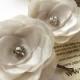 Bridal hair pins with satin fabric flowers (set of 2 pcs) - IVORY BLOSSOMS (with rhinestones)