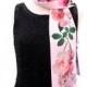 scarf with pink roses print, handmade in faille fabric with digitally printed floral design