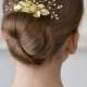 Wedding comb Gold roses hair comb pearl vines hair back Bridal head piece gold lieves hair comb exquisite - $31.00 USD