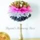 Set of 6 Kate Spade Inspired Tissue Pom pom with Wooden Dowel / Pink Black Stripes Centerpiece / Paris Theme Party