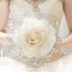 Bridal Bouquet - Large Silk Rose Bridal Bouquet w/ Silver Beads - Glamelia Compostite Wedding Bouquet - Fabulous Brooch Bouquet Alternative