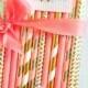 Coral and Gold - GOLD FOIL Straws *Coral Straws *Coral Wedding Decor - Coral Party -CORAL *Gold Wedding *Gold Straws *Coral Decorations