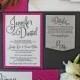 Invitation Pink & Black Glitter Wedding Pocketfold Package RSVP Accommodations Card Custom Colors Available Metallic Shimmer Belly Band