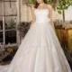 Charming A-line Strapless Beading Lace Hand Made Flowers Sweep/Brush Train Tulle Wedding Dresses - Dressesular.com