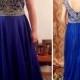 royal blue prom dress, beaded prom dress,long green prom dress, cap sleeves prom dress,chiffon evening gown,BD3154