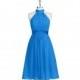 Ocean_blue Azazie Aiyana - Knee Length Chiffon And Charmeuse Halter Bow/Tie Back Dress - Charming Bridesmaids Store