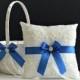 Royal Blue Wedding Basket / Royal Ring Bearer / Blue Flower Girl Basket Pillow Set / Blue Wedding Pillow / Lace Wedding Basket / Lace Pillow - $28.00 USD