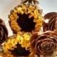 Dried Sunflower And Cedar  Rose Pinecone Bouquets -  Perfect For Rustic Country Weddings
