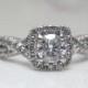 Estate 14k Solid White Gold and Diamond Halo and Accent Diamond Engagement Ring, 1.20 Total Carat Weight, Size 6.75