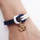 nautical bracelet anchor bracelet sailor bracelet navy bridesmaid bracelet, rope bracelet, wedding gift, beach wedding favors, knot bracelet - $11.00 USD