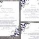 Wedding Invitation Template Download Printable Invitations Editable Leaf Invitation Navy Invitations Blue Invitation Silver Gray Invitation - $15.90 USD