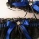Royal Blue WEDDING or PROM Garter Set, Black Bridal Garters, Royal Blue & Black Lace Garters, Noir, Gothic Lolita, Keep-Toss