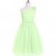 Sage Azazie Lilo JBD - Knee Length One Shoulder Side Zip Satin And Tulle Dress - Charming Bridesmaids Store