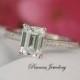 Emerald Cut Engagement Ring - Solitaire Ring - Prong set engagement Ring - Silver Engagement Ring