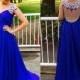 royal blue Prom Dress,beaded Prom Dress,chiffon Prom Dress,cap sleeves Prom Dress,long evening dress,BD2878