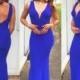royal blue prom dress,long Prom Dress,mermaid prom dress,elegant evening dress,v-neck prom dress,BD2713