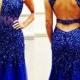 royal blue prom dress,long prom dress,mermaid prom dress,open back prom dress,beaded evening gown,BD3759