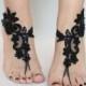 Black Lace sandals for wedding, Foot Jewelry bridal sandals, wedding sandal, Embroidered anklet, sandles for wedding, Beach sandles, Gothic - $25.90 USD