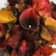 Autumn Wedding bouquet, Fall bridal bouquet, Real touch orchid calla Fall bouquet, Red, orange, and brown wedding, Silk bouquet