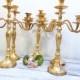 15 Wedding Candelabras 3 arm Shabby Candle Holder Antique Gold Distressed - $360.00 USD