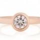 Moissanite Engagement Ring, 14K Rose Gold Bezel Engagement Ring, Peek-a-boo Bezel Ring