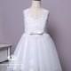 Ivory Lace Tulle Flower Girl Dress Junior Bridesmaid Wedding Party Dress With Sash/Bow Knee Length