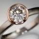 Moissanite Rose Gold Bezel Solitaire Engagement Ring with Palladium Band, Modern Mixed Metal Ring, Forever One Moissanite Ring