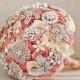 FULL PRICE! Brooch bouquet. Coral and Yellow wedding brooch bouquet, Jeweled Bouquet. Made upon request