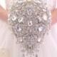Luxury teardrop jeweled silver crystal brooch bouquet by MemoryWedding. Wedding glamour Gatsby crystal bling cascading.