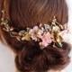 floral hair comb, floral hair piece, bridal hair vine, pink and gold headpiece, floral hair vine, bridal hair comb, pink bridal headpiece