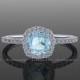 Halo Diamond Aquamarine Engagement Ring Cushion Cut 14k White Gold Wedding Ring,  Re00082
