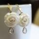 White rose Drop Earrings, White flower drop earrings, White jewelry, White rose Wedding Earrings, White Bridesmaid Jewelry, Bridal Flowers