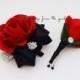 Corsage Black and Red with Rhinestones Real Touch Rose Wedding Boutonniere Wedding Corsage Mother of the Bride Father Flowers Prom Corsage