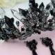 Handmade Luxury Black Baroque Style Bridal Crystal Crown Tiara