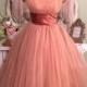 Caramel Toffee 50s Prom Dress, Designer 1950s Dress, XS, Vintage Chiffon Dress, Rockabilly Dress, Emma Domb Dress, Princess Dress w Satin
