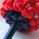 Handmade Satin Rose Bouquet- All Red Satin Rose accented with rhinestone (Large, 8 inch)