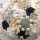 Brooch Bouquet, Blush Bouquet, Navy Blue Bouquet, Gold, Ivory, Bridal, Wedding, Jeweled, Pearls, Crystals, Lace, Vintage Wedding, Elegant