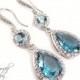 Aquamarine Bridal Earrings Soft Blue Teardrop Bride Earring Cubic Zirconia Bridesmaid Gift Aqua Wedding Jewelry White Crystal Something Blue