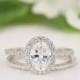 2.0 carat Halo Wedding Ring Set - Oval Cut Ring - Halo Engagement Ring - Sterling Silver