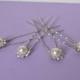 Wedding Bridal Hair Pins Pearl Flower Shape with Crystal Rhinestones Set of 4 Elegant Hair Pins, Proms, Weddings,